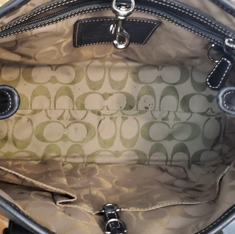 COACH Hampton 7588 Black Leather Satchel Tote Bag Contrasting Stictchung - Picture 9 of 9